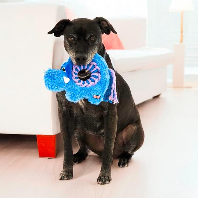 KONG Ringaroos - Interactive Rope Ring Dog Toy with Plush Squeaker - for Fetch, Tug & Cuddle - for Medium Sized Dogs (Blue Elephant)