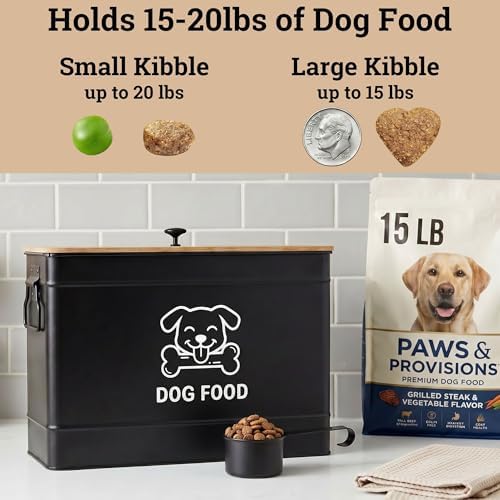 Metal Dog Food Container 15-20 lbs w/ Airtight Bamboo Lid, 70 Cup Capacity - Image 3
