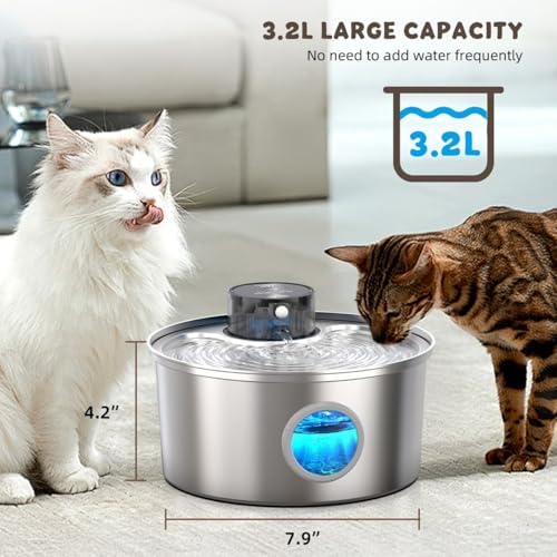 Casfuy PWL-003 Smart Motion Sensor Cordless Stainless Steel Dog & Cat Water Fountain, 108-oz - Image 6