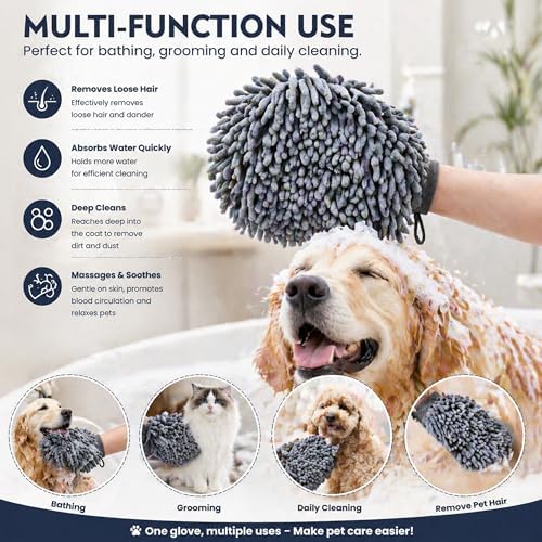 Dogs Grooming Glove, Chenille Microfiber Pet Dirty Dog Dry Bath Gloves, Suitable for All Dog Breeds, For Wiping Wet Paws and Bodies (Machine Washable 2 Pack) - Image 3