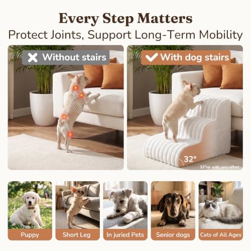 Den&Den 3 Step Dog Stairs for Small Dogs, White 13.8" H High-Density - Image 5