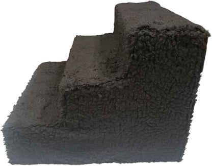 ZENVY Pet Steps | 3-Step Non-Slip Fleece Covered Pet Steps for Small Dogs and Cats (Black)