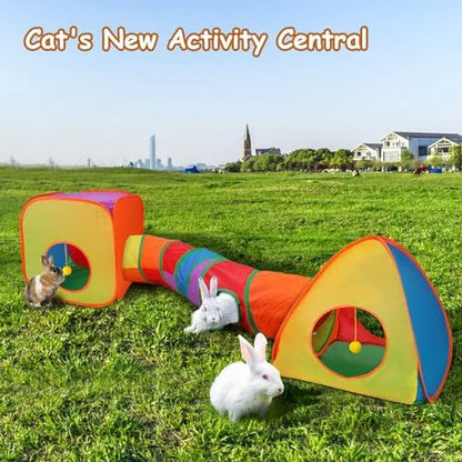 Rypet Cat Toy Tunnel and Cubes Bundle, Play Tubes for Indoor Cats,Rainbow - Image 3