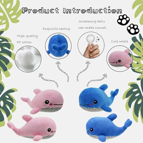 Dog Hide and Seek Toys Puppy Chew Squeaky Toys Plush Mushroom&Bamboo&Shell Hideout Stuffing with Squeakers Animals (3Pcs Squeaky Whale Pink) - Image 2