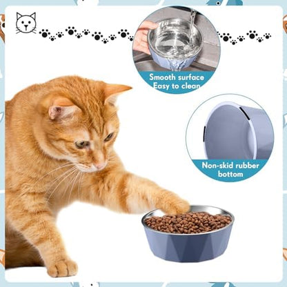 Lallisa 2 Pcs Elevated Cat Bowls Adjustable Raised Cat Feeder Non Slip Food Water with Stand Safe Stainless Steel Bowls with Pet Food Stand for Pets Feeding Eating(Blue) - Image 5