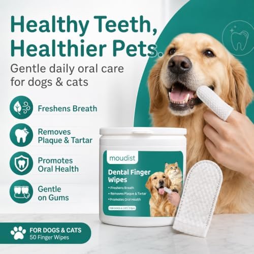 Dental Finger Wipes for Dogs & Cats, 50 Count, Pet Teeth Cleaning Wipes, Helps Remove Plaque & Tartar, Freshens Breath, Daily Oral Care, No-Rinse Tooth Cleaning - Image 2