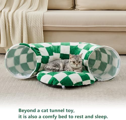 Cute Round Cat Tunnel for Indoor Cats, Green/White - Image 5