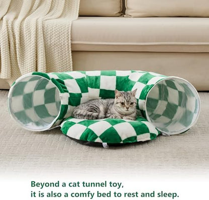 Cute Round Cat Tunnel for Indoor Cats, Green/White - Image 5