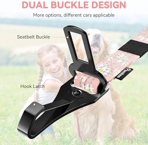 Pawaboo 2Pack Dog Car Seatbelt, 3-in-1 Dog Tether with Buckle & Hook Latch - Image 3