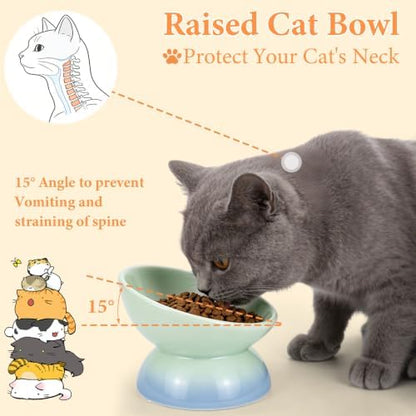 Elevated Cat Food Bowl 5 Oz Ceramic Raised Tilted Water Dishes, 15° Tilt Anti Vomiting, Protect Pets' Spines Bowls for Small Dog, Fat Faced Cat, Kitten - Image 3