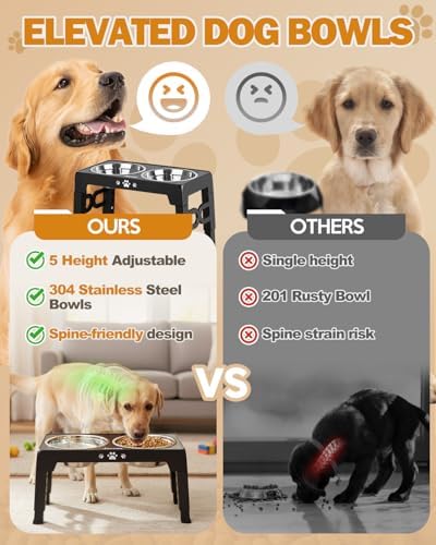 Jovrun Elevated Dog Bowls for Medium Large Size Dogs, Non-Slip Dog Feeder with 2 Stainless Steel Dishes, 5 Heights Adjustable Raised Bowls to 3.15″-8.66″-9.84″-11.02″-12.2″ - Image 3