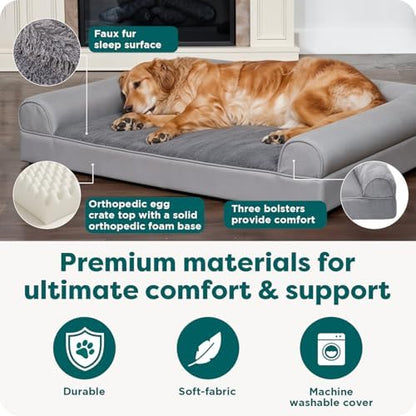 FurHaven Classic Soft Sofa Orthopedic Dog Bed for Medium Dogs, with Egg Crate with a Solid Orthopedic Foam Base for Joint Support, Removable Washable Cover, Medium, Faux Fur & Velvet, Dark Sage - Image 5