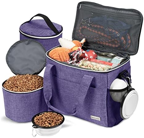 BAGLHER Dog Travel Bag Backpack Pet Supplies Backpack 5-Piece Set with Shoulder Strap 2 Lined Pet Food Containers 2 Foldable Feeding Bowls Essential Kit for Pet Travel by BAGLHER