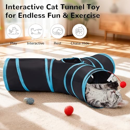 Tempcore Cat Tunnel, 3-Way Collapsible Toy, Large Size Black & Blue - Image 5