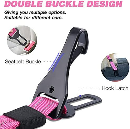 AUBELL Dog Seat Belt for Car,2Pack Set 3-in-1 Dog Car Harness,Black+Hotpink - Image 3