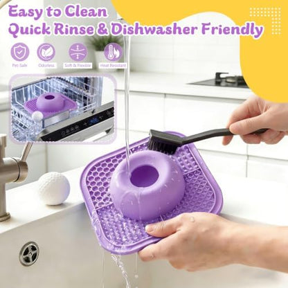 Slow Feeder Dog Bowls & Lick Mat for Liquid and Thick Treat, Anti-Slip Dog Lick Bowl with Interactive Rolling Ball, 5/6 Cup Pup Licking Toy for Large Medium Small Dogs and Cats-Large Purple - Image 6