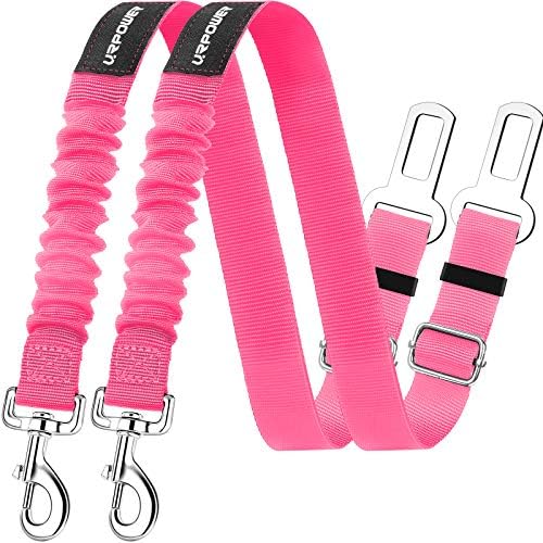 URPOWER 2 Pack Dog Seat Belt, Retractable Dog Car Harness Adjustable Pet Safety Belt with Elastic Bungee Buffer, Heavy Duty & Durable & 360 Degree Swivel Dog Seatbelts by URPOWER