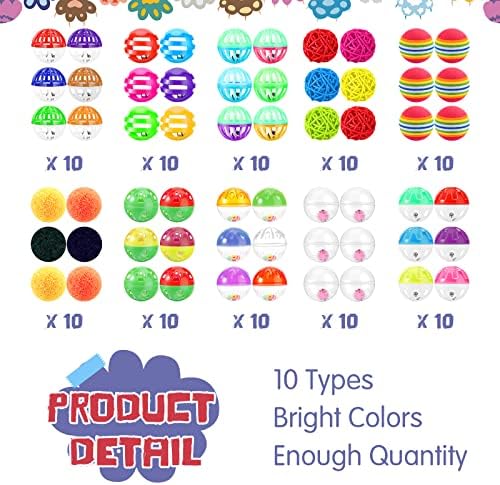Hungdao 100 Pcs Cat Toys Bulk Plastic Small Crinkle Ball Assorted Cat Balls with Bell for Kitten Chase Pounce Rattle Play Toys, Assorted Color - Image 3