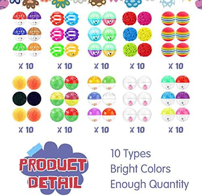 Hungdao 100 Pcs Cat Toys Bulk Plastic Small Crinkle Ball Assorted Cat Balls with Bell for Kitten Chase Pounce Rattle Play Toys, Assorted Color - Image 3