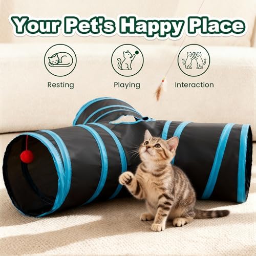 Love's cabin Cat Tunnel for Indoor Cats, 3-Way Collapsible Play Tunnel - Image 3