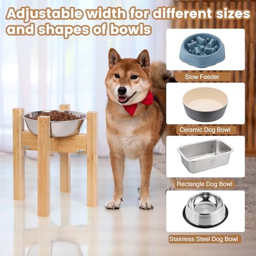 Elevated Dog Bowl Stand Adjustable Dog Food Holder 10”H Medium Bamboo - Image 6