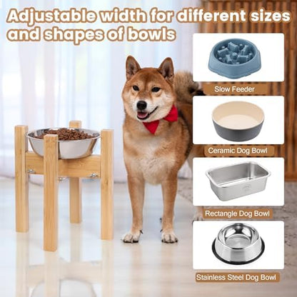 Elevated Dog Bowl Stand Adjustable Dog Food Holder 10”H Medium Bamboo - Image 6