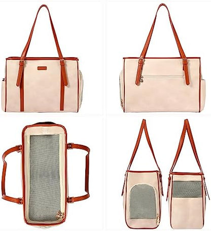 Lasaviin Fashion Dog Purse Pet Carrier Leather Bag for Small Dogs Cats Puppy, Portable Tote Bag Airline Approved Soft-Sided Carriers (Beign) - Image 3