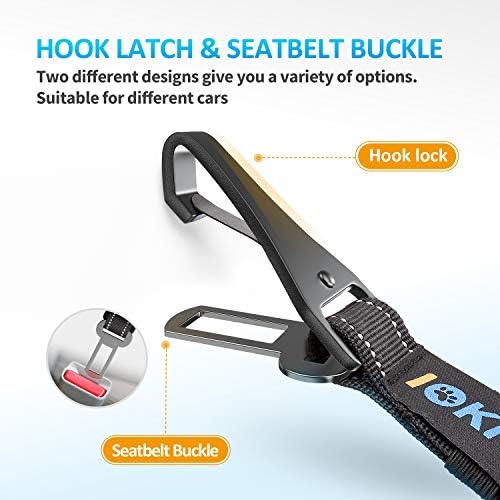 Dog Seat Belt 3-in-1 Car Harness for Dogs Adjustable Safety Seatbelt for Car Nylon Reflective Bungee Fabric Dog Car Harness with Clip Hook Latch & Buckle, Swivel Zinc Alloy Carabiner (Black) - Image 2