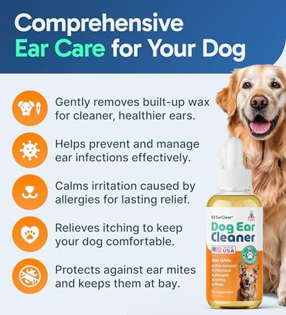 Pup Labs Ear Clear, Natural Dog Ear Cleaner and Infection Treatment for Dogs, Dog Drops for Itching, Irritation, & Wax Build-Up, 1 oz Bottle with Dropper - Image 2