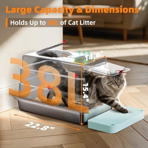 4-in-1 Stainless Steel Cat Litter Box with Lid and High Sides, Mint Pop - Image 2