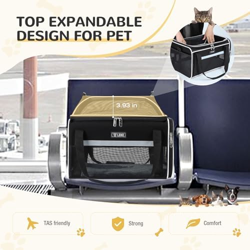 Lekereise Top-Expandable Pet Carrier 17x11x9.5 Inch Alaska Hawaiian Airline Approved Soft Sided Underseat to 12lbs Travel Carriers for Small Dogs and Cats with Locking Safety Zippers Anti-Scratch Mesh - Image 6