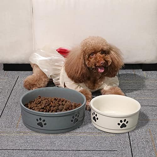 Sweejar Ceramic Dog Bowls with Paw Pattern, Dog Food Dish for Medium Dogs, Porcelain Pet Bowl for Water 35 Fl Oz (Gray) - Image 3