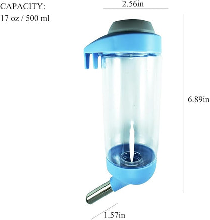 No-Drip 500ml Pet Water Bottle for Dogs & Small Animals (Rabbit/Hamster/Guinea Pig) - Adjustable Cage-Mounted Dispenser with Detachable Leak-Proof Design for Kennels/Crates Blue