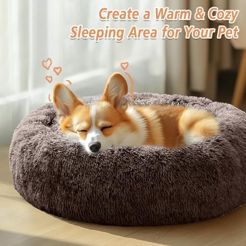 JOLLYVOGUE Calming Small Dog & Cat Bed for Indoor Cats - 20 inches Washable Donut Bed for Kittens & Puppies, Anti-Anxiety Round Fluffy Plush Pet Beds (Fits up to 15 lbs) - Image 5