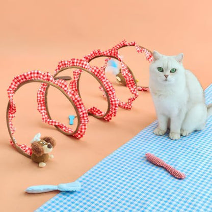 ZEZE Monica Spring Cat Tunnel Toy with Catnip & Crinkle, 360° Spiral Tube, Feather Tip, Bell & Hanging Toy, 11-Inch Opening, Collapsible Cat Tunnel for Indoor Cats - Image 2