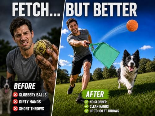 Dog Ball Launcher with 2 Balls - Long-Distance Ball Thrower for Dogs with Ergonomic Grip & Carry Sack – Hands-Free Pickup, Slobber-Free Play for Park, Beach & Backyard - Image 4