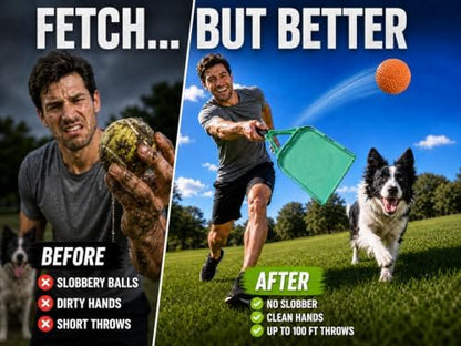 Dog Ball Launcher with 2 Balls - Long-Distance Ball Thrower for Dogs with Ergonomic Grip & Carry Sack – Hands-Free Pickup, Slobber-Free Play for Park, Beach & Backyard - Image 4