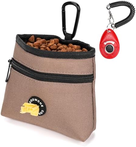 Dog Treat Pouch with Pet Training Clicker, Detachable Dog Puppy Training Treat Bag, 900D Oxford Cloth Magnetic Closure Small Dog Walking Bag for Travel or Outdoor Use (Coffee) by COOWONE