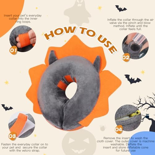 IEUUMLER Inflatable Recovery Dog Collar, Protective Donut Cone, Adjustable Soft Collar for Dog and Cat After Surgery Prevent from Biting & Scratching EU002 - Grey Demon XL - Image 5