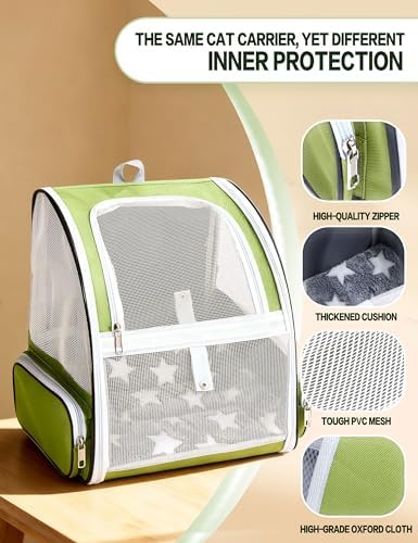 Cat Backpack Carrier with Washable Bed Mat Green Cat Carrier - Image 5