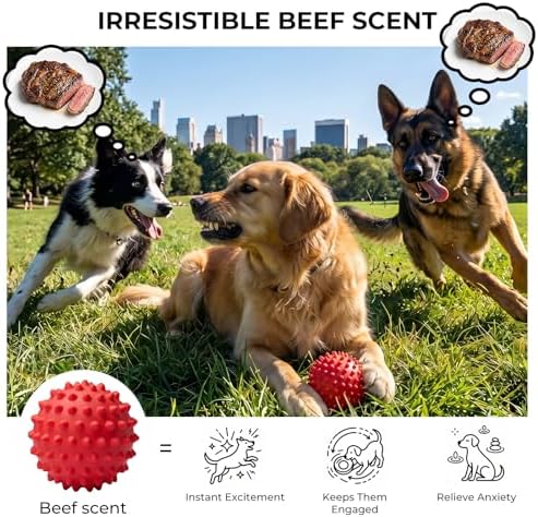Beef-Flavored 3.5'' Tough Squeaky Ball for Dogs, 25-80lbs Pack of 2 - Image 4