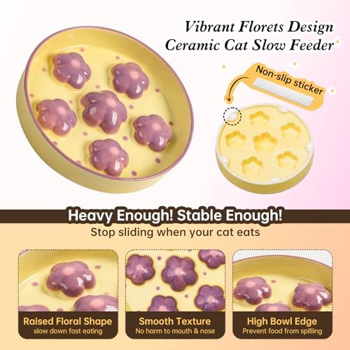 Ceramic Slow Feeder Cat Bowl, 6.3" Whisker Friendly Anti-Vomit, Purple - Image 4