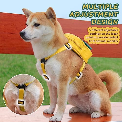Dog Backpack Harness with Leash,Cute Pet Puppy Backpacks Bulid-in Dog Poop Bag Dispenser,Adjustable Pets Self Carrier Bag for Small Medium Dogs Travel Hiking Daily Walking(M, Yellow) - Image 3
