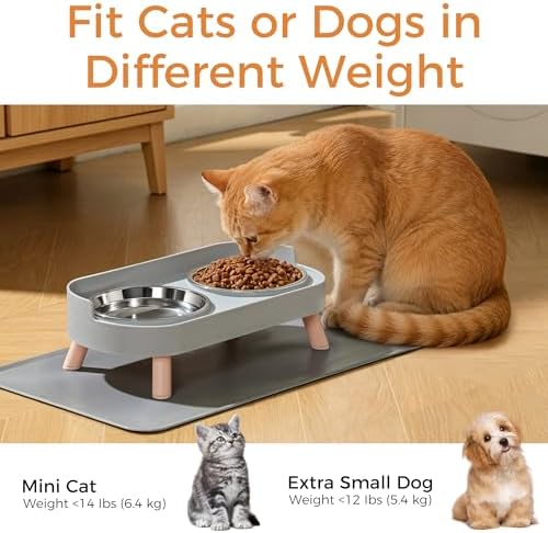 LoeJan Elevated Cat Bowls Set - Raised Cat Food and Water Bowl Set with Non Slip Stand - Pet Feeding Station with 2 Stainless Steel Bowls with Splash Proof Guard - Image 5