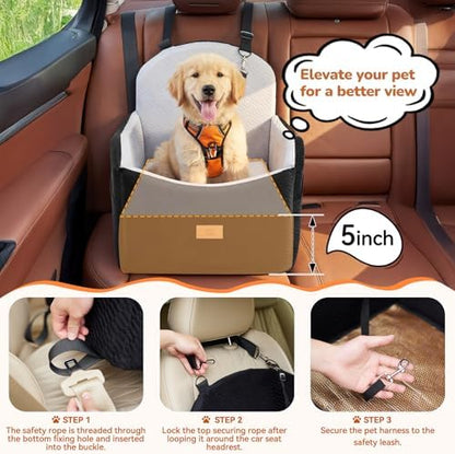 Dog Car Seat for Medium/Small Dogs, Dog Booster Car Seat, Pet Booster Seats Up to 40lbs with Waterproof Layer, 3 Storage Pockets and Safety Belt (Black/Grey) - Image 3