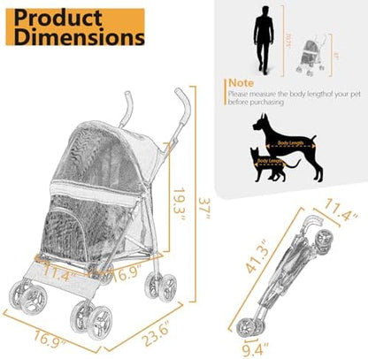 Elegant Umbrella-Shaped Doggy Stroller for Small Dogs, Small Pet Stroller for Medium Dogs, Ideal for 20 Lbs Medium Dogs & Small Dogs (Grey) - Image 3