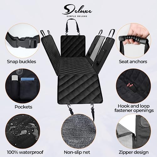 YSSOA Dog Car Seat Cover for Back Seat, Durable Waterproof Nonslip Pets Hammock with Mesh Window and Storage Pocket, Suitable for Cars, Trucks, SUVs, Standard - Image 2