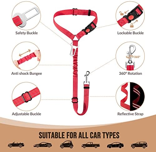 SlowTon Dog Seat Belt for Car, 2 Pack Dog Car Harness Seatbelt with Bungee - Image 5