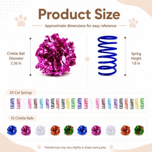 Cat Toys for Indoor Cats, 10 Crinkle Balls & 24 Colorful Springs - Image 3
