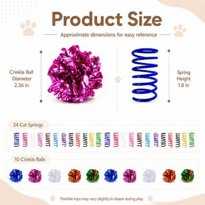 Cat Toys for Indoor Cats, 10 Crinkle Balls & 24 Colorful Springs - Image 3